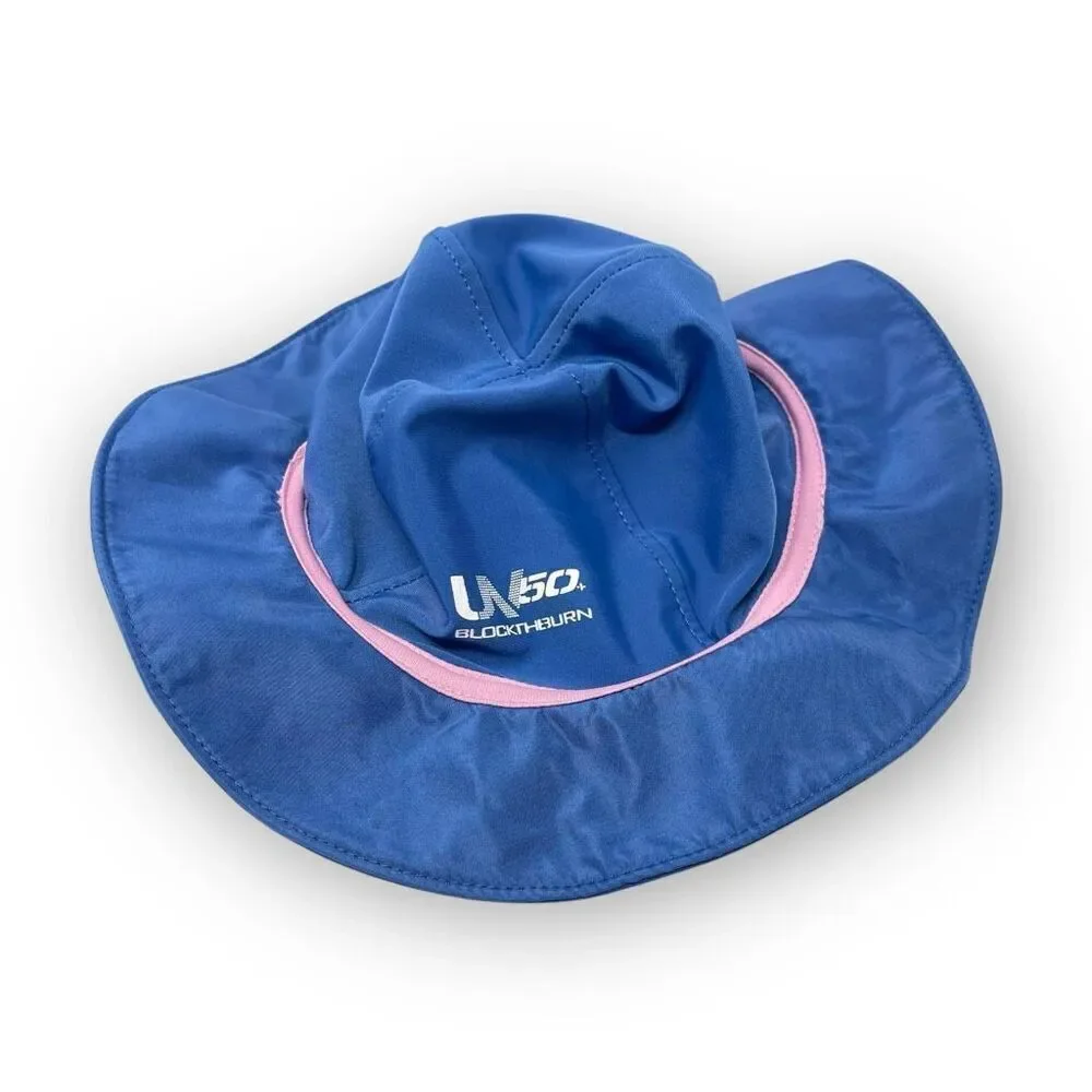 Speedo UV 50 Bucket Swim Hat Kids Baby Sz S/M 6-12 Months Blue Pink Dolphins